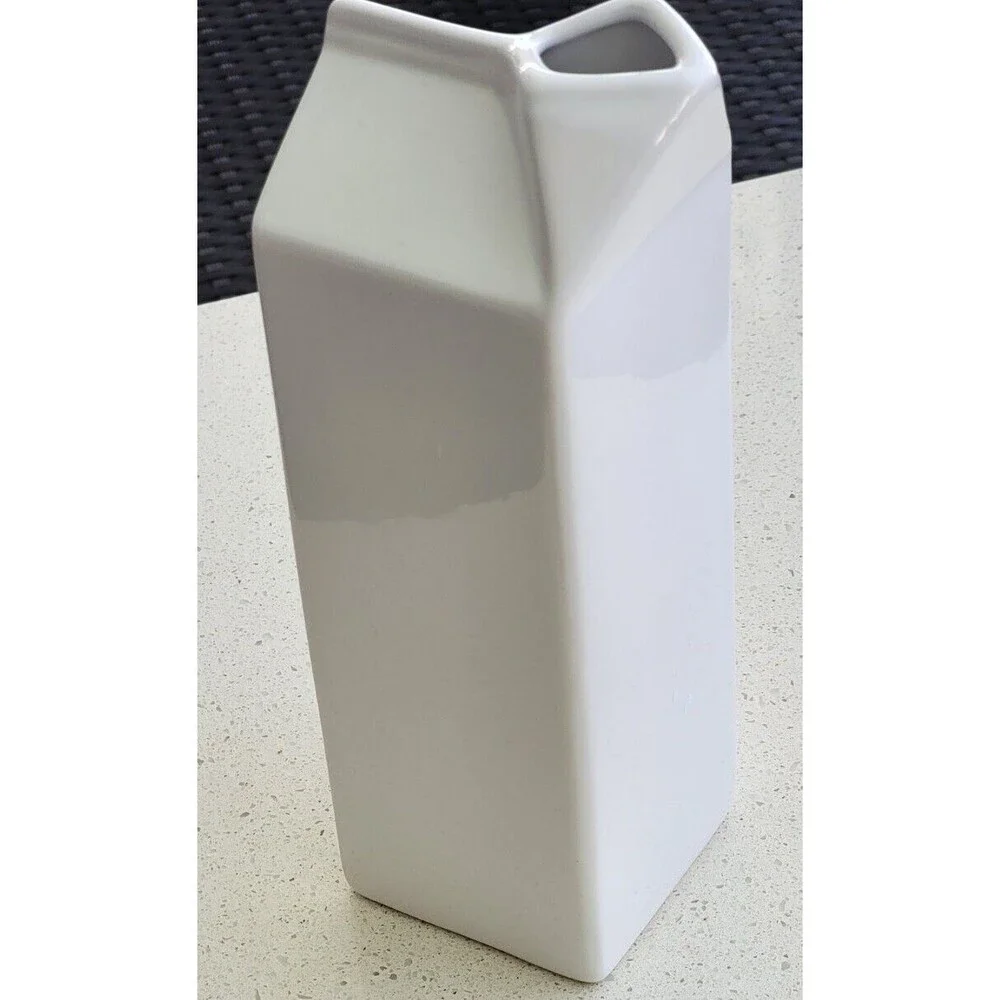 Unique Contemporary White Ceramic Porcelain Milk Carton Pitcher